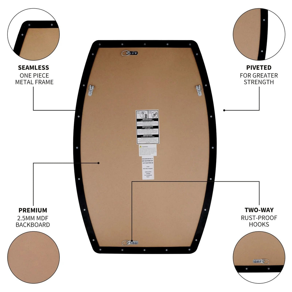 Oblong Metal Wall Mirror, 18 or 24 - Black, Gold, or Silver