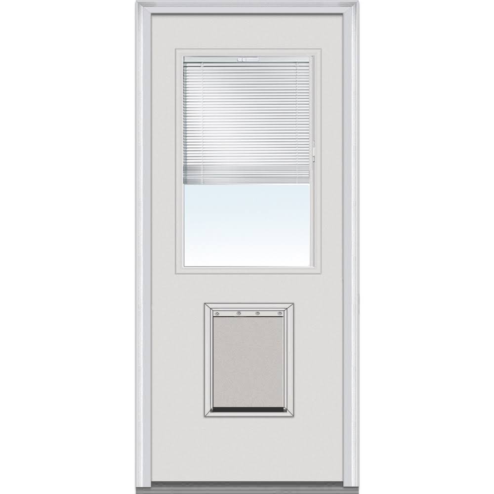 Primed Steel Exterior Door, 32 x 80-Inch, 1/2 Lite Clear Glass, Internal Blinds And Pet Door - Right-Hand Inswing