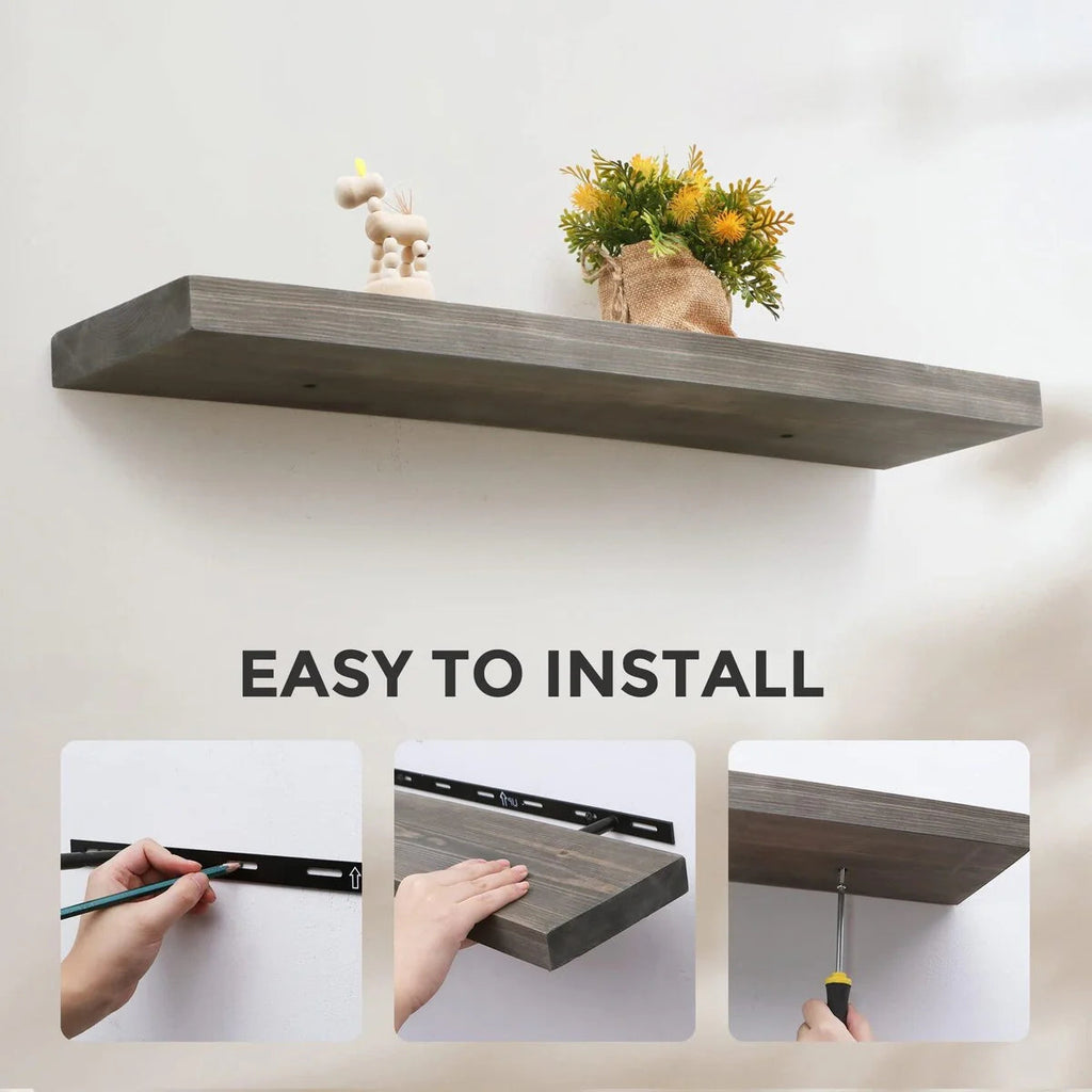 Set Of 2 Handcrafted European Pine Floating Wall Shelves, 16inch/24inch/36inch, Grey/Espresso/Walnut