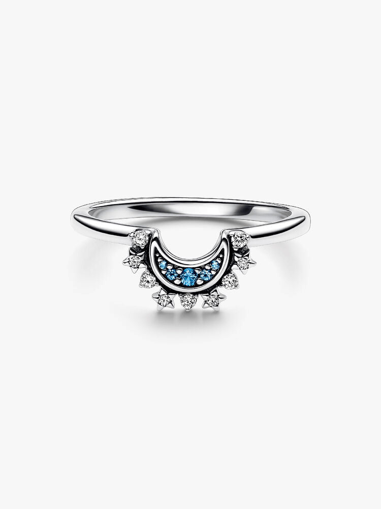 Celestial Blue Sparkling Moon Ring