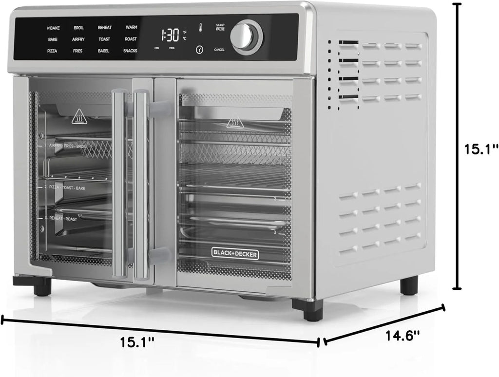 BLACK+DECKER Crisp 'N Bake 12 in 1 Air Fryer Toaster Oven, 12 in Pizza, 6 Slices - French Doors