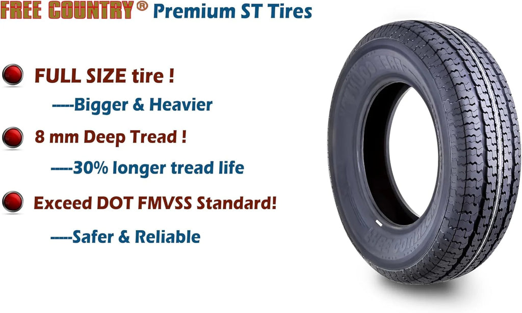 FREE COUNTRY Trailer Tires ST205/75R15, Set Of 4, 10-Ply Load Range E, Steel Belted Radial