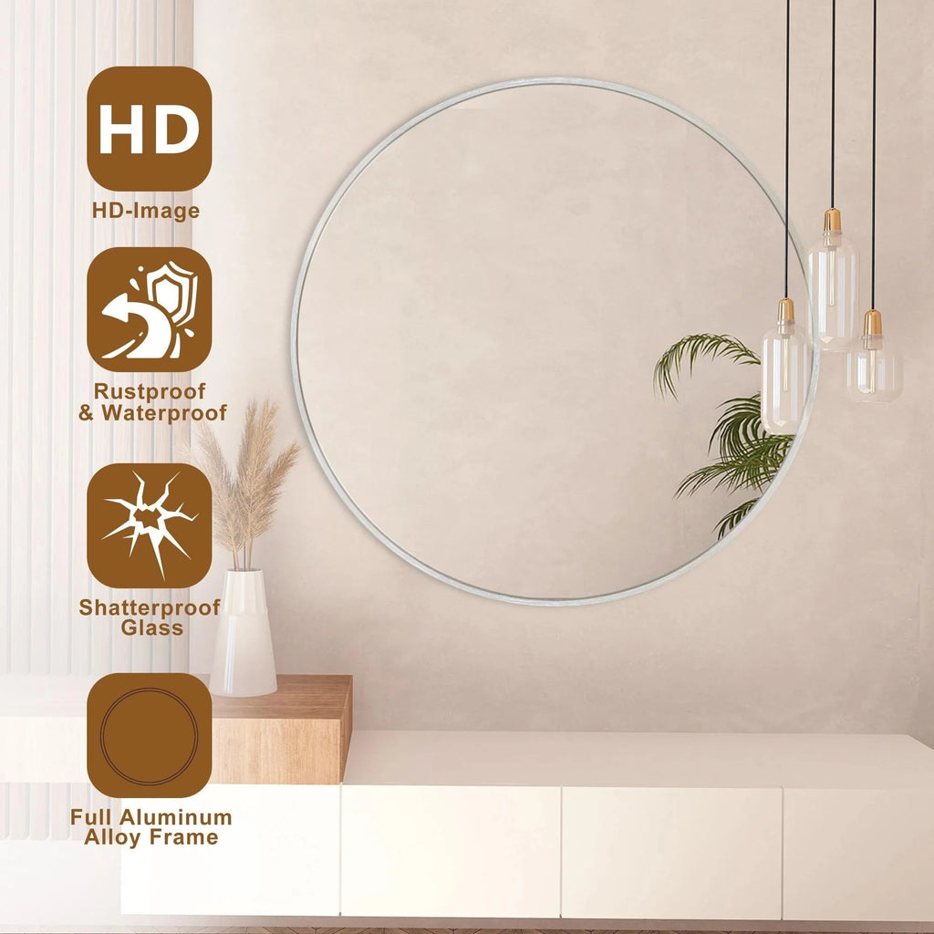 Round Bathroom Vanity Mirror, 24x24 / 36x36, Black, Brushed Gold or Silver