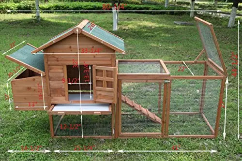 ECOLINEAR Outdoor Wooden Chicken Coop With Nest Box, 80.7in x 26in x 44.5in, Natural Wood