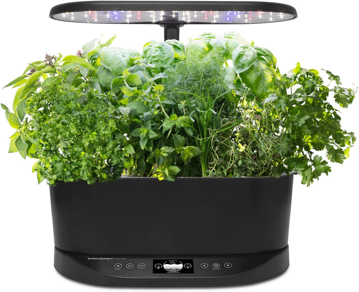 AeroGarden Indoor Hydroponic Garden With 9 Pods, 30W LED Grow Light, 24in Height - Bounty Basic