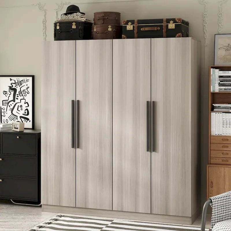 FUFU&GAGA Freestanding Solid Wood Wardrobe Closet With Storage Shelves