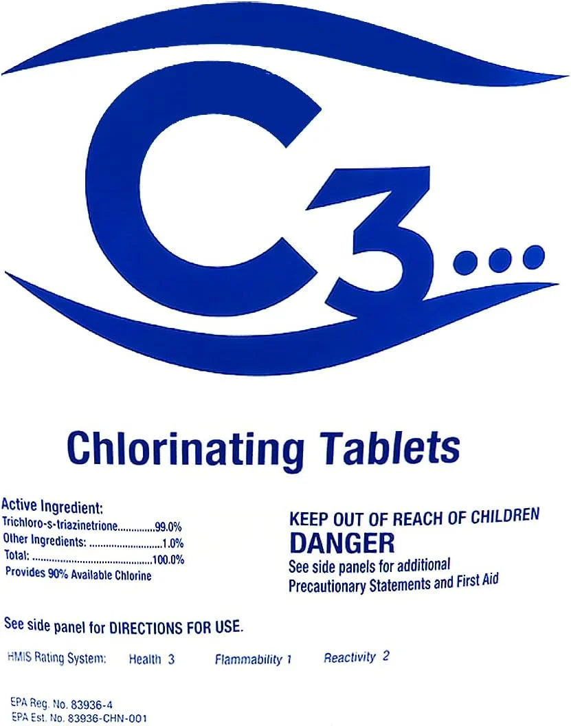 Rx Clear C3 3 in Stabilized Chlorine Tablets, Individually Wrapped, 50 Pounds - A204550