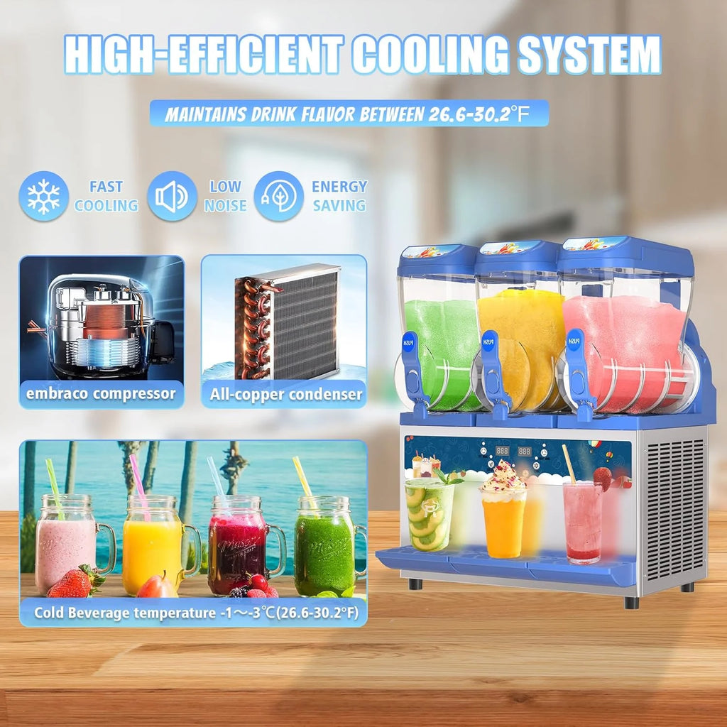 AnyDoor Commercial Slushy Machine, 30L, 1000W, Stainless Steel, Blue - 300-X