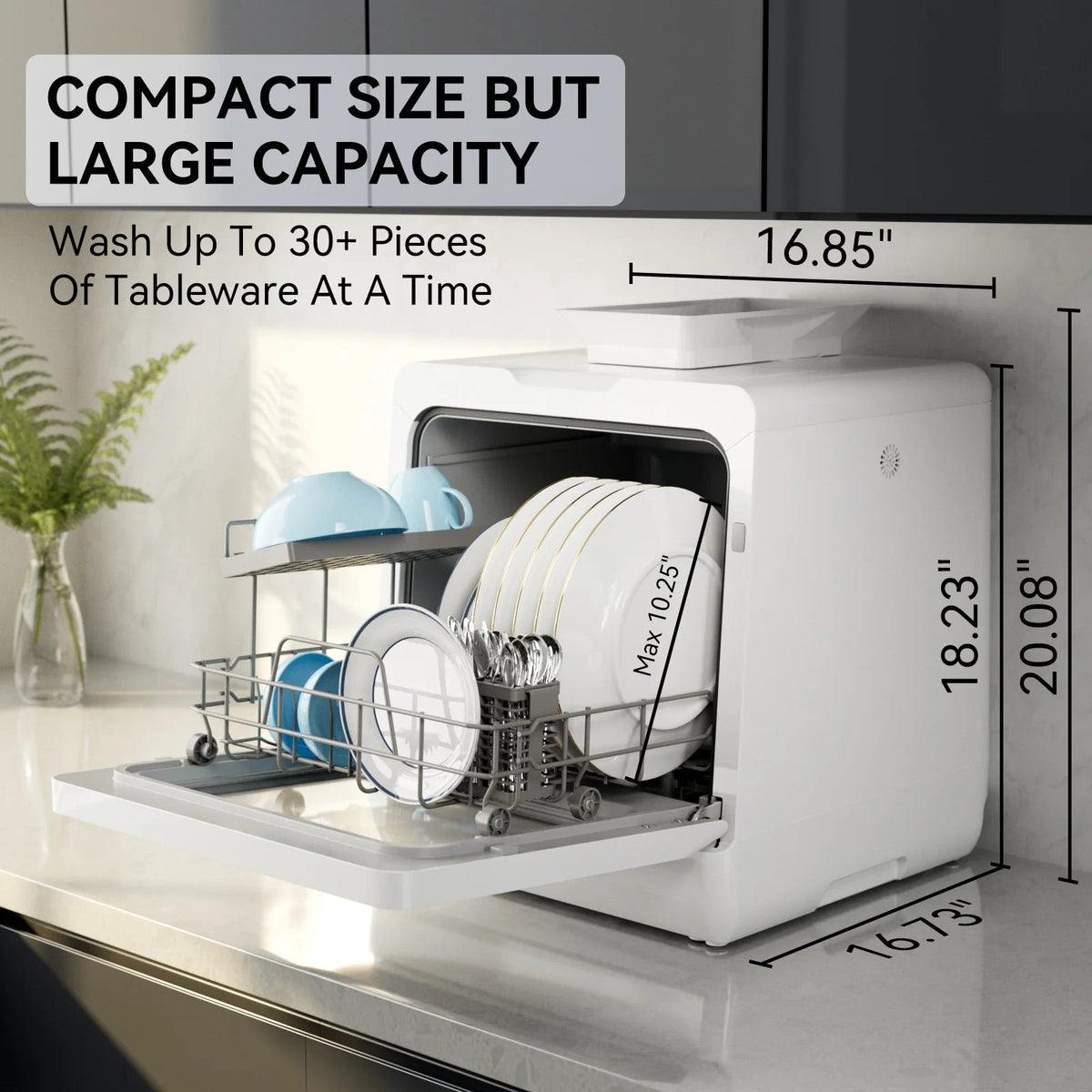 Hermitlux Portable Countertop Dishwasher, 5L Built-In Water Tank, 4 Place Settings - HMX-DW03