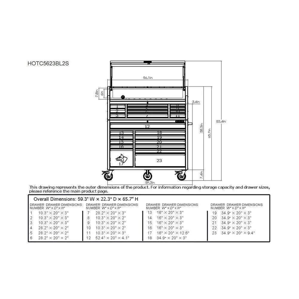 23-Drawer Heavy Duty Rolling Tool Chest And Top Cabinet Set, 56 in. W x 22 in. D, Matte Blue