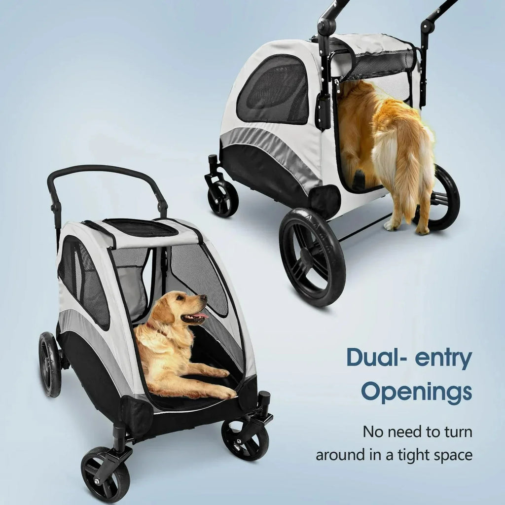 Poloma Foldable Pet Stroller For Large Or 2 Dogs Cats, Gray - GS-307Z