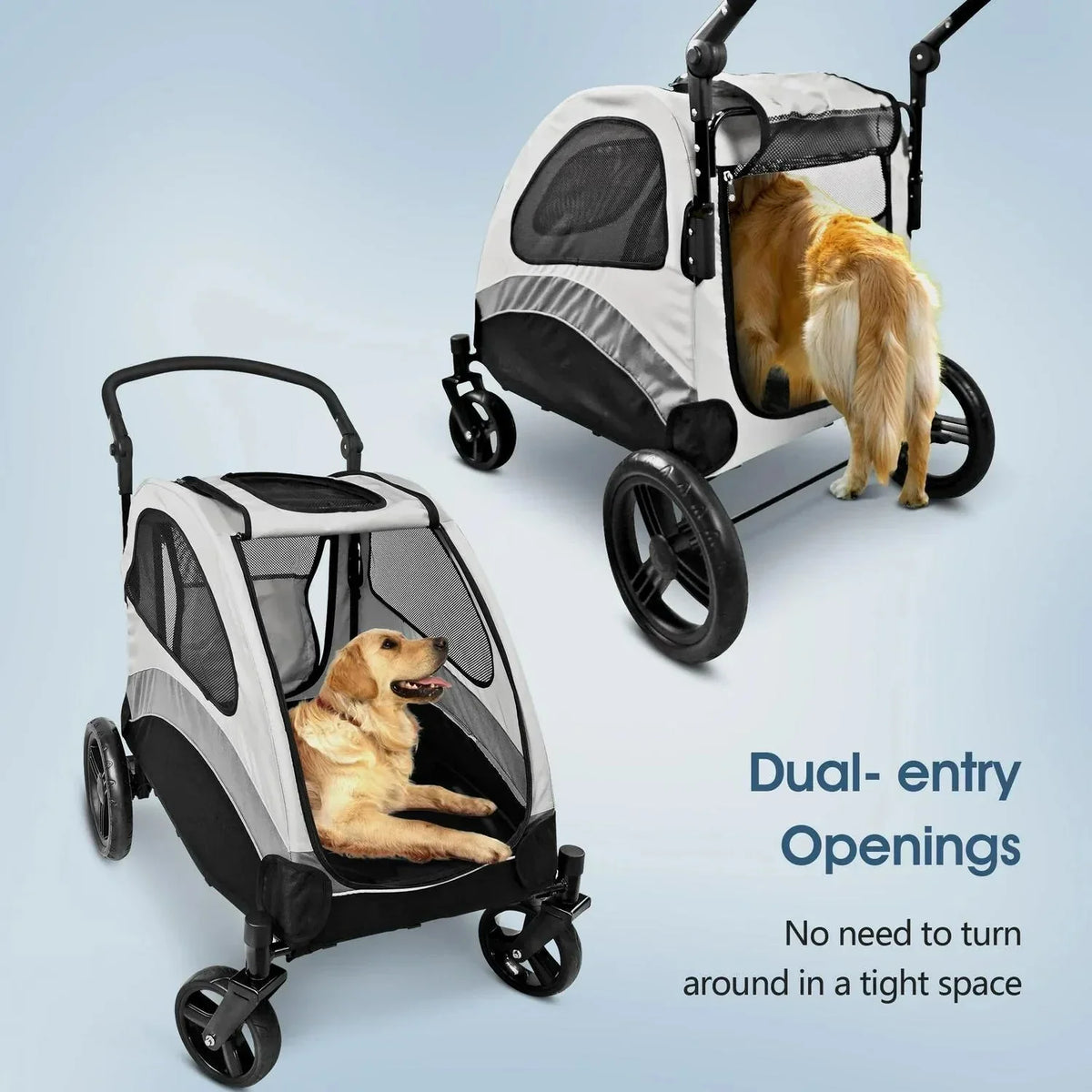 Poloma Foldable Pet Stroller For Large Or 2 Dogs Cats, Gray - GS-307Z