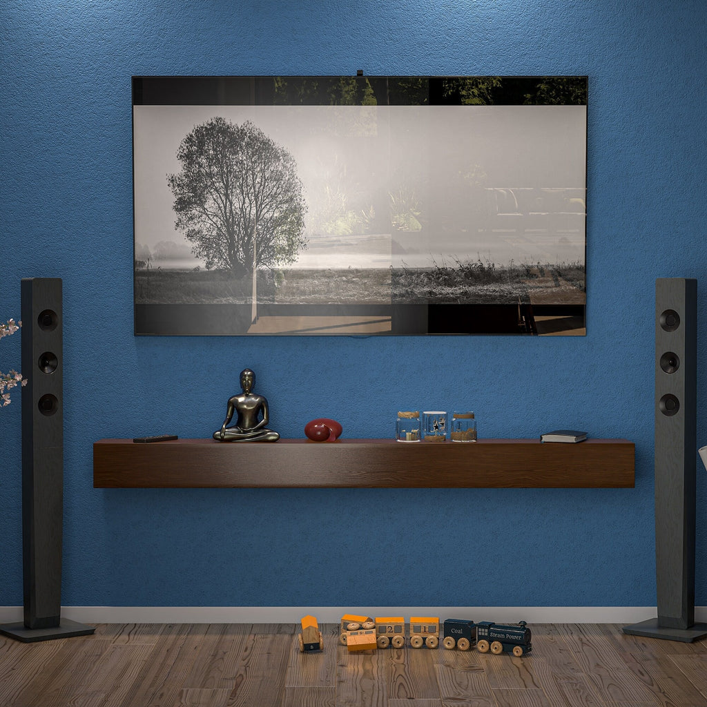 72 Inch Solid Pine Fireplace Mantel Wall-Mounted Floating Shelf - Brown