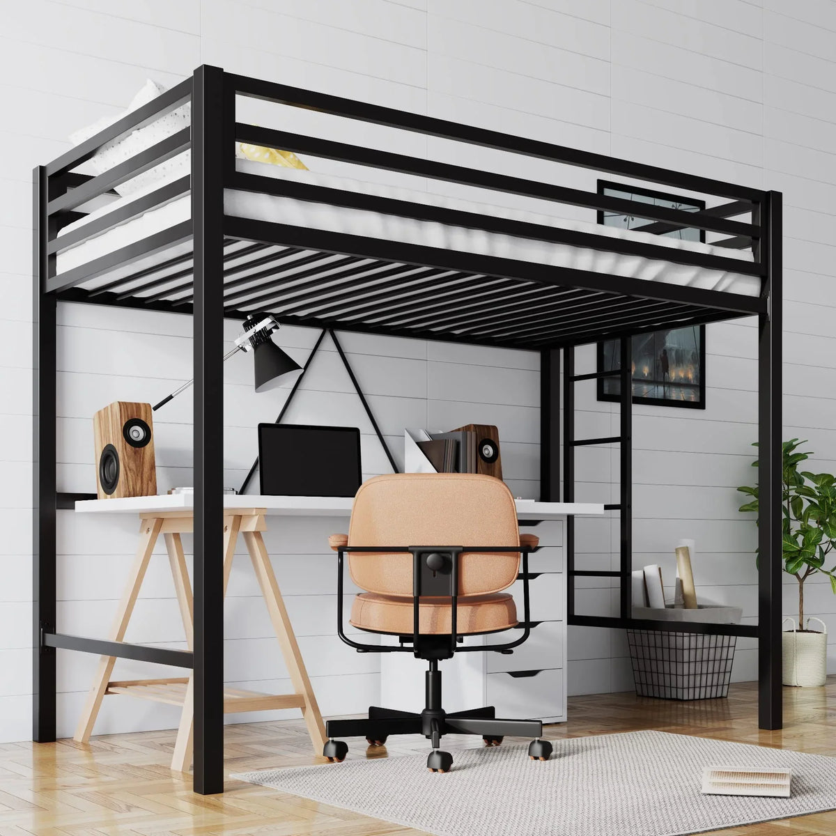 SHA CERLIN Junior Loft Bed Frame, Twin Size, Black