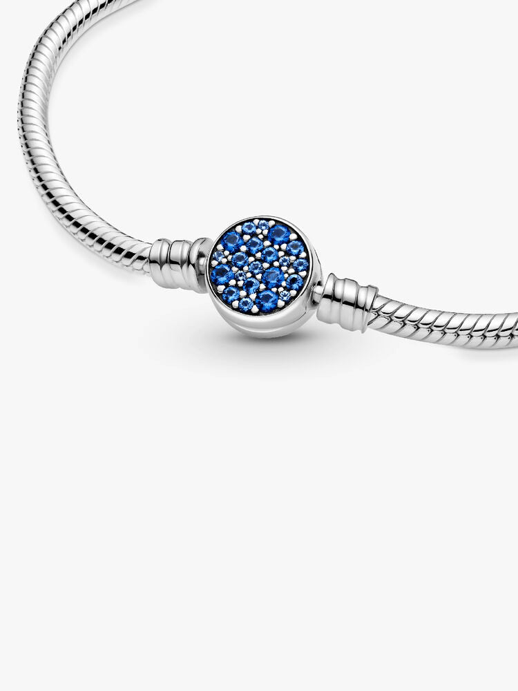 Pandora Moments Sparkling Blue Disc Clasp Snake Chain Bracelet