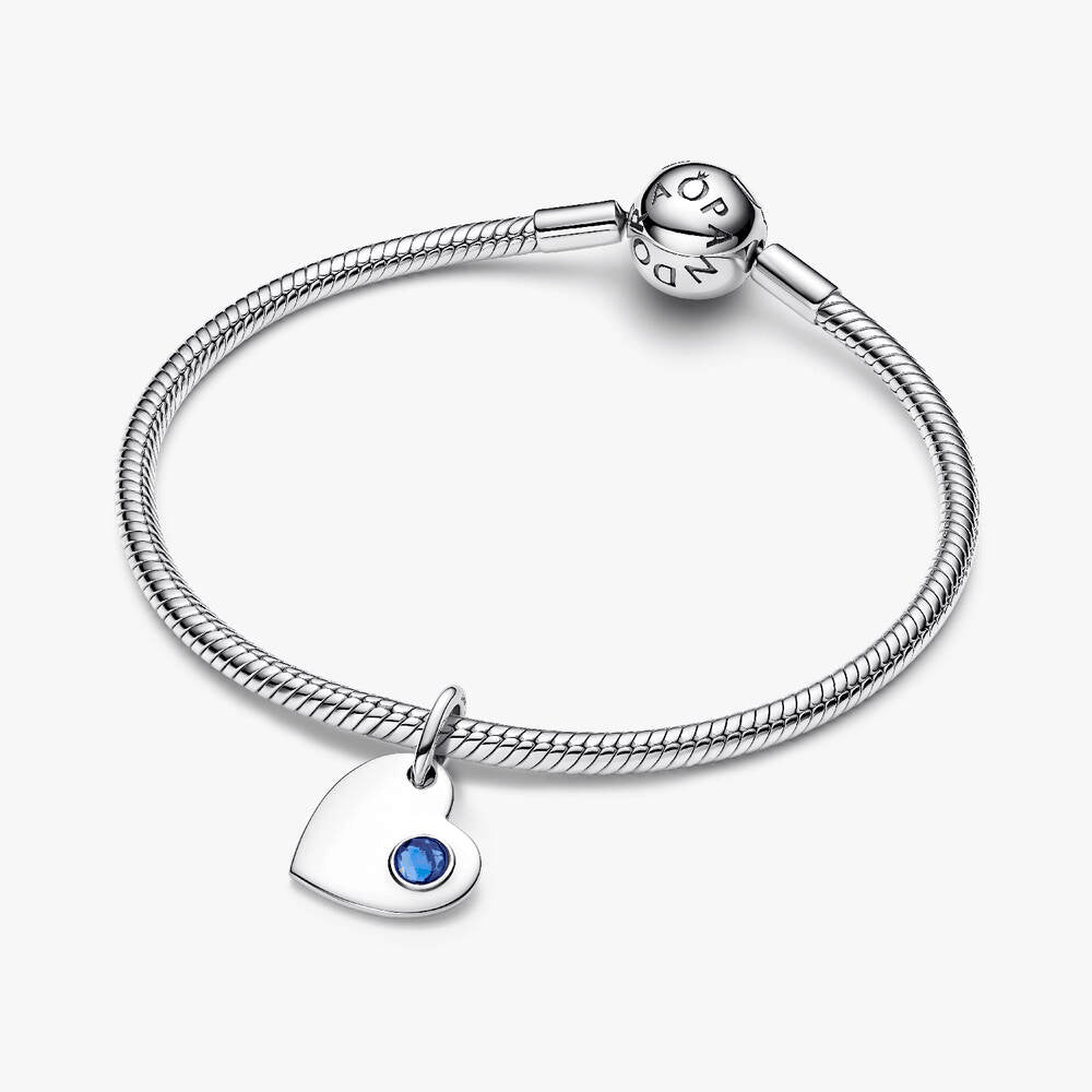 September Engravable Heart Blue Stone Dangle Charm