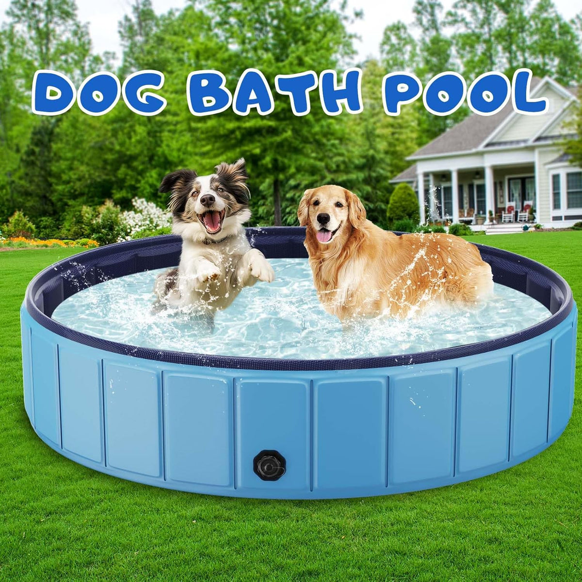 Totiro Foldable Dog Swimming Pool, 120in x 20in, PVC, Blue