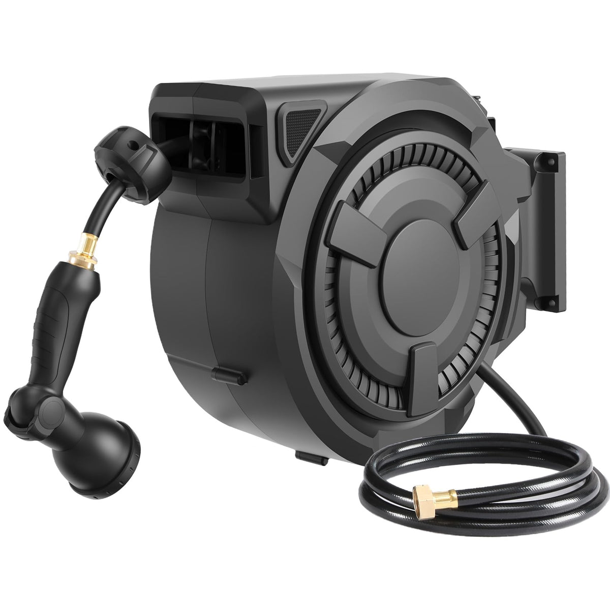 Wall-Mounted Retractable Garden Hose Reel With 100 ft 1/2 Inch Hose And 180 Degree Swivel