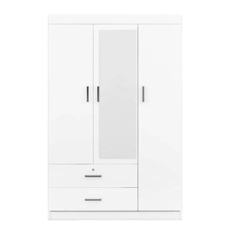 3-Door Mirror Wardrobe With Shelves And 2 Drawers - White Or Gray