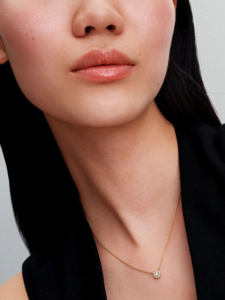 Round Pavé Halo Pendant Necklace