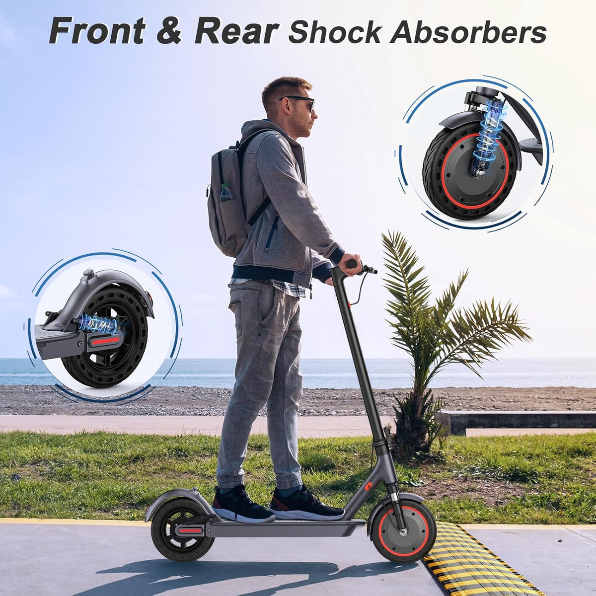 Electric Scooter 350W/500W Motor, 8.5/10 Solid Tires, 19/22 Mph, 28/21/12 Miles Range