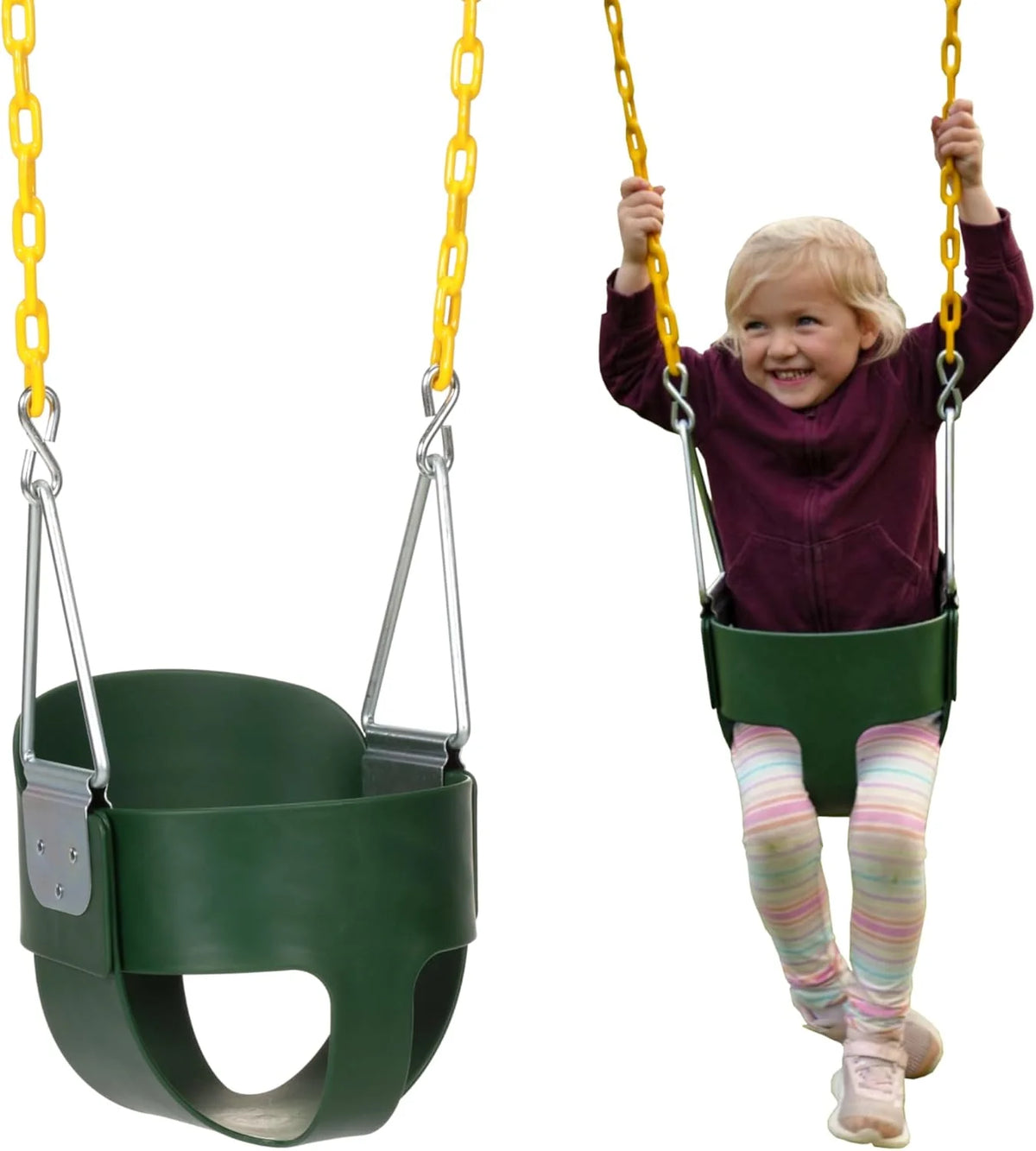 Heavy-Duty High-Back Full Bucket Toddler Swing Seat, Green, 9.4in D x 12.7in W x 10.7in H - 66in Chains