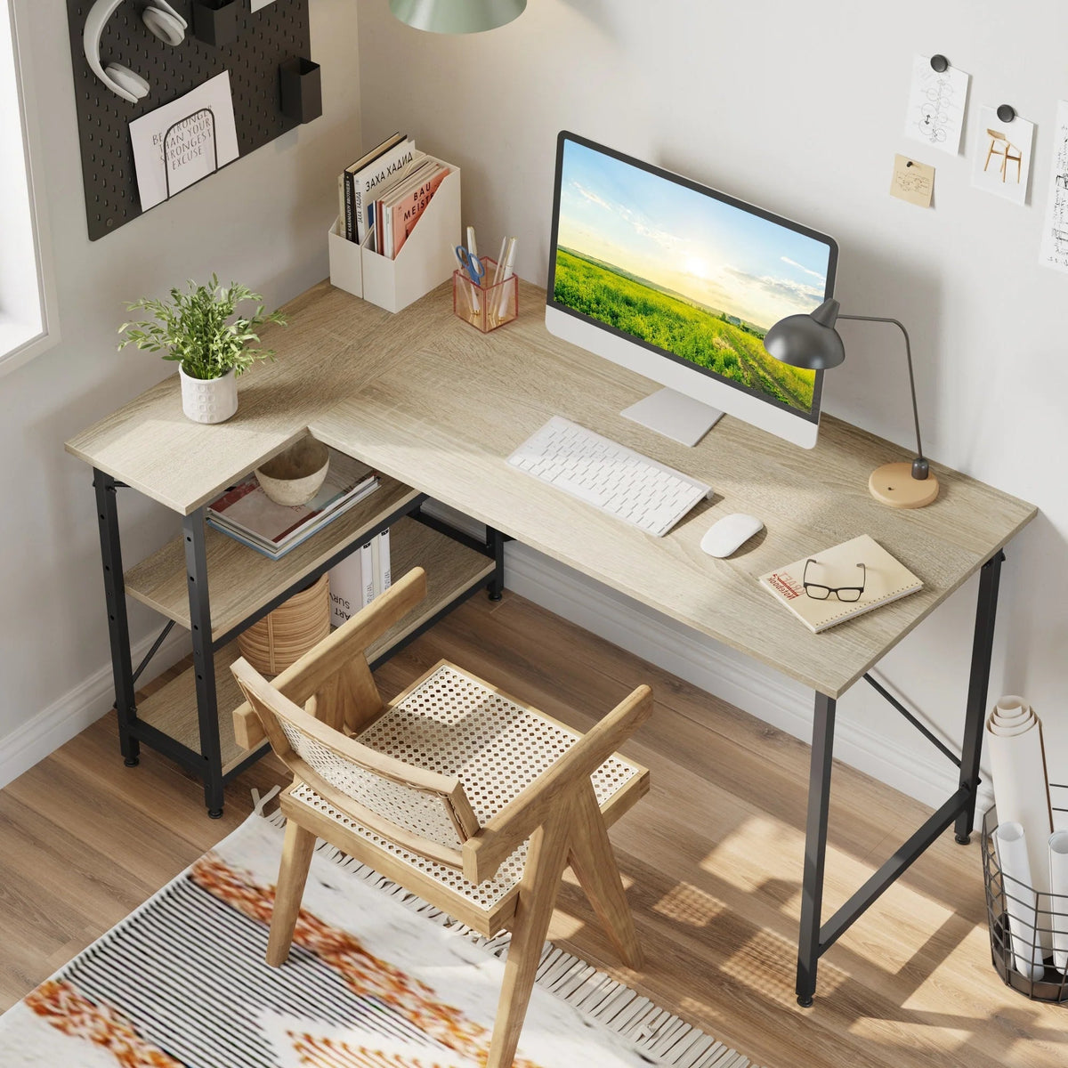 Small L-Shaped Computer Desk With Reversible Storage Shelves - 55-Inch / 47-Inch