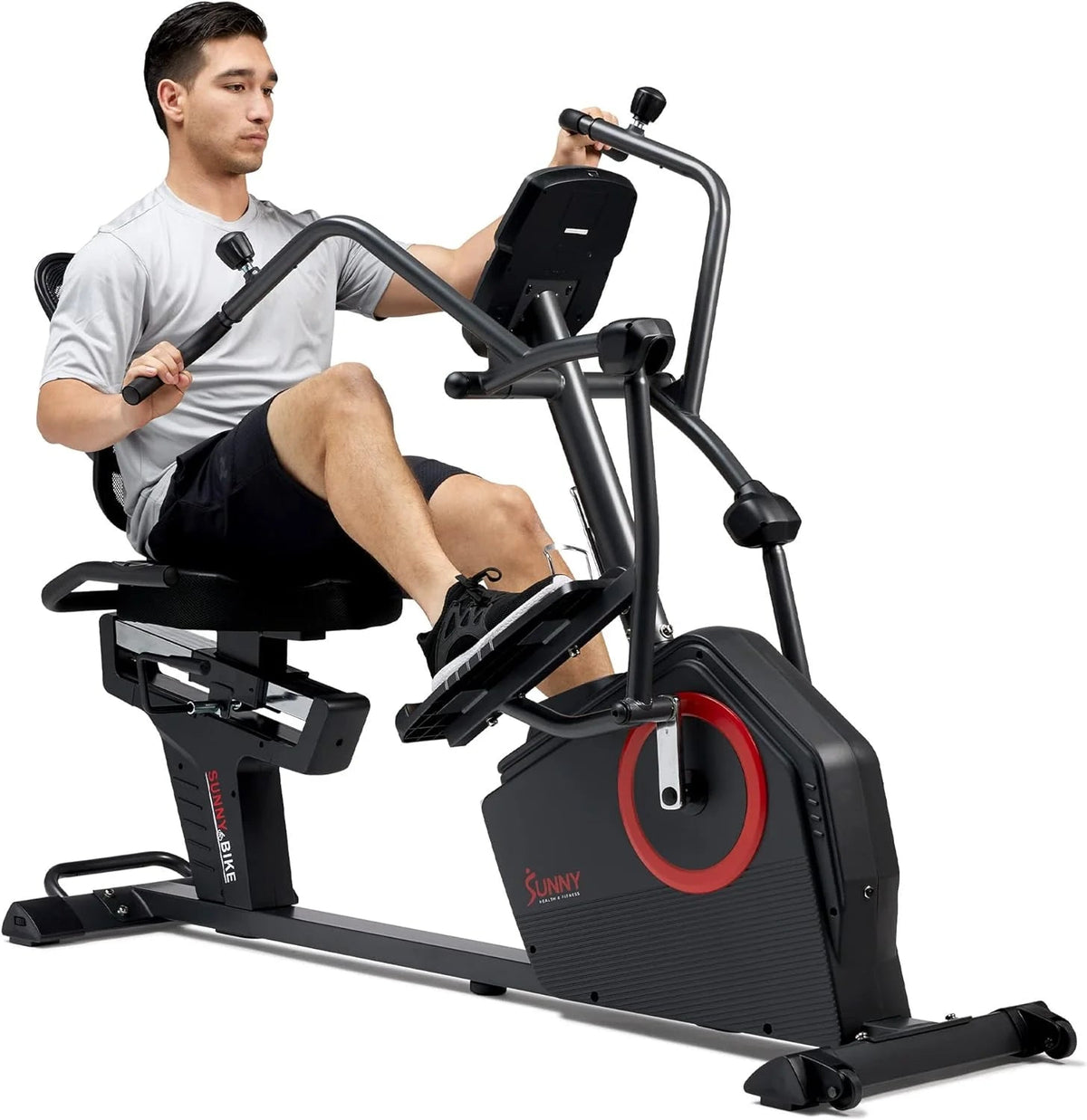 Electromagnetic Recumbent Cross Trainer Elliptical Bike With Arm Exercisers, Easy-Access Seat And Bluetooth Connectivity
