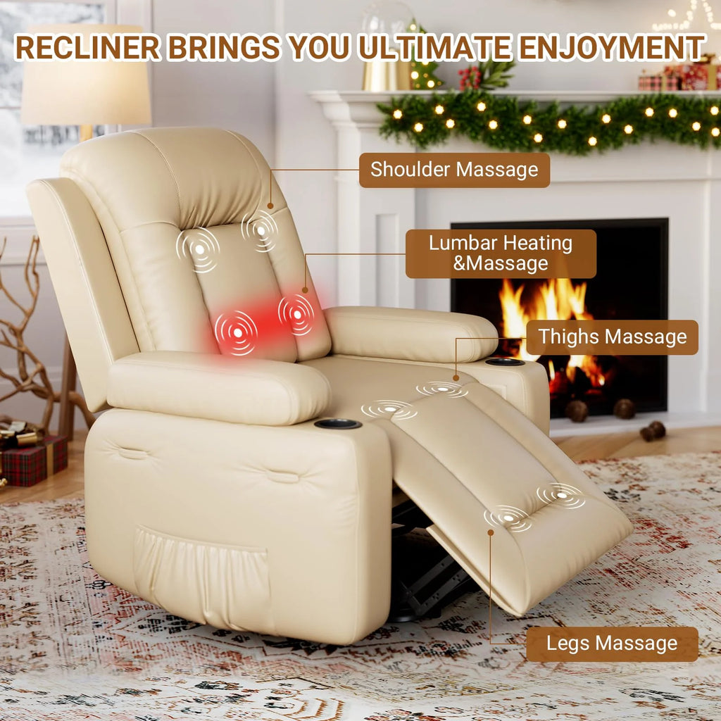 Power Lift Recliner Chair With Massage And Heat, Beige, 27 Seat Width, Cup Holders - SX-RQ-SF