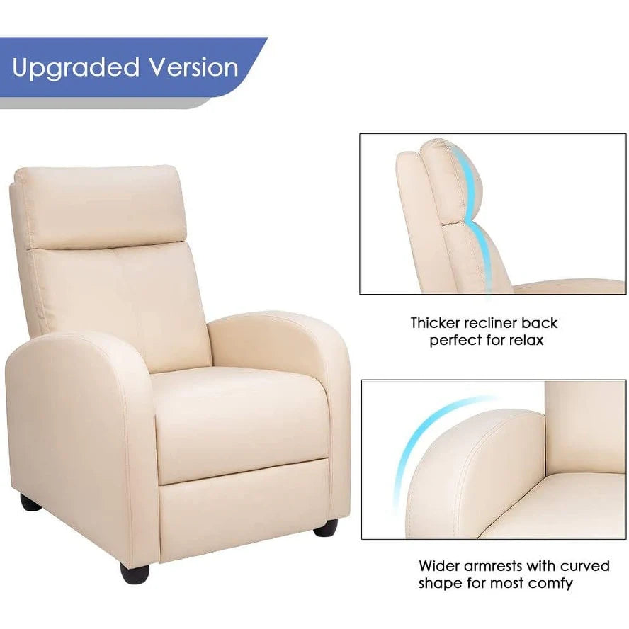 PU Leather Recliner Chair, 27.6 x 35.8 x 38.6 in, 3 Reclining Positions