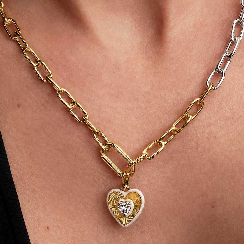 Radiating White Heart Medallion Charm