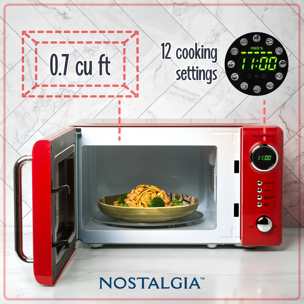 Nostalgia Retro Compact Countertop Microwave Oven 0.7 Cu. Ft. 700-Watts Orange