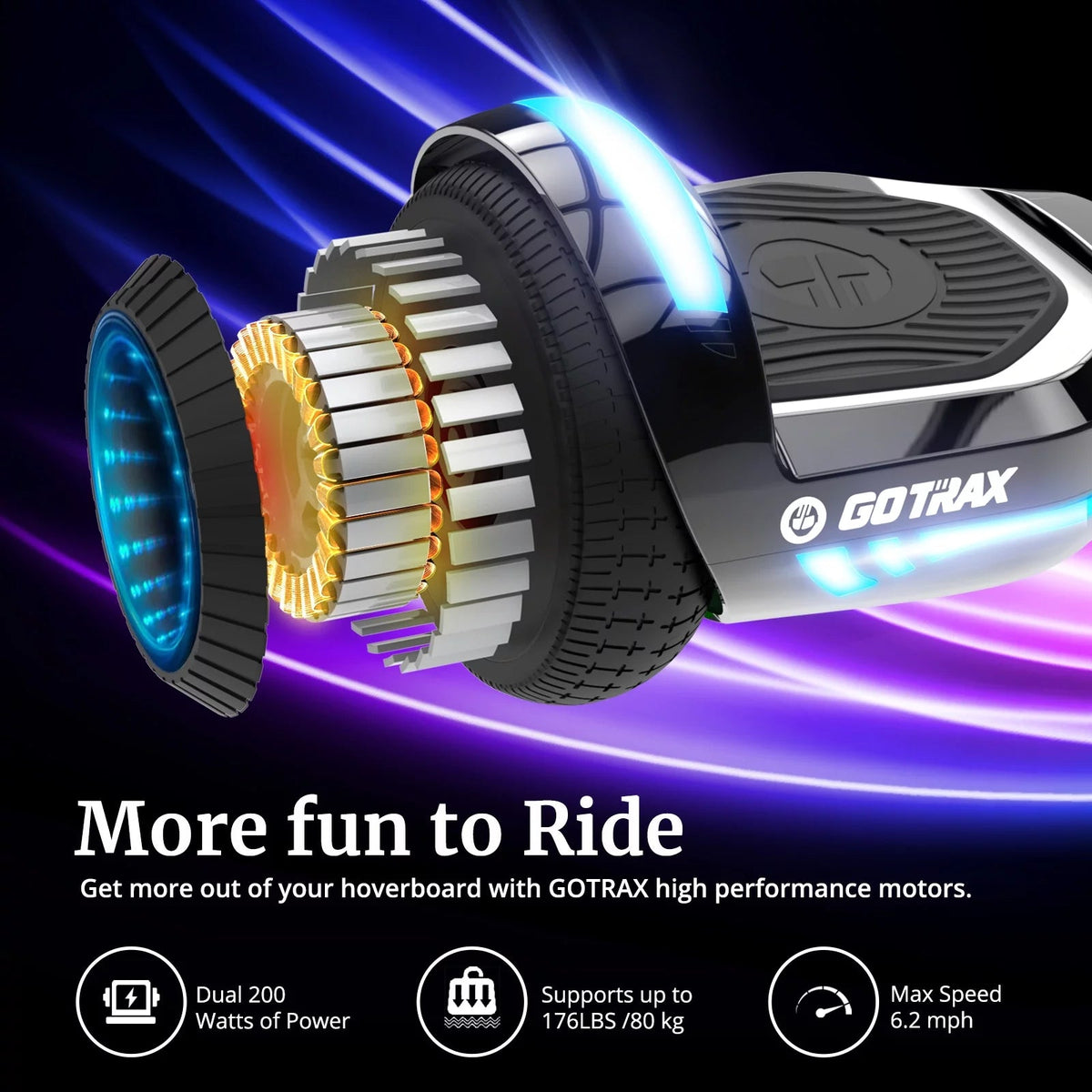 Bluetooth Self-Balancing Hoverboard With 6.5-Inch Wheels, 7-Color Lights, 44-176 Lb. Capacity - Silver