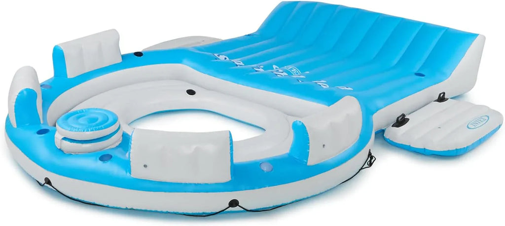 Inflatable Lake And Pool Relaxation Island Lounger, 145 x 125 x 20 in, Blue And White - 56299EP