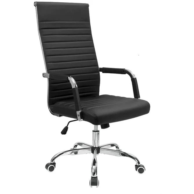 Ribbed High Back PU Leather Office Chair, 3.15-Inch Pad, 19.7 x 19.1 Inch Seat, 18.1 x 29.6 Inch Back, 16.7-19.9 Inch Height, 320 Lb