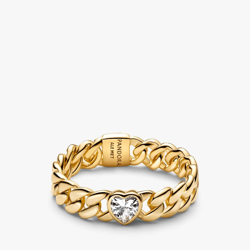Gold Plated Heart Cuban Chain Bracelet & Ring Set