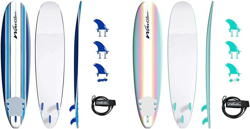 8ft Soft Top Foam Surfboard, EPS Core, 3 Stringers, Wax-Free Longboard, 200lb Capacity