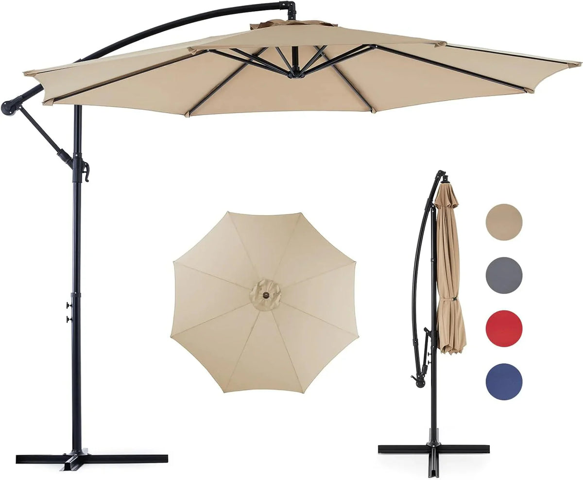 Sweetcrispy 9.8FT Offset Patio Umbrella With Easy Tilt Adjustment, 8 Ribs, Blue