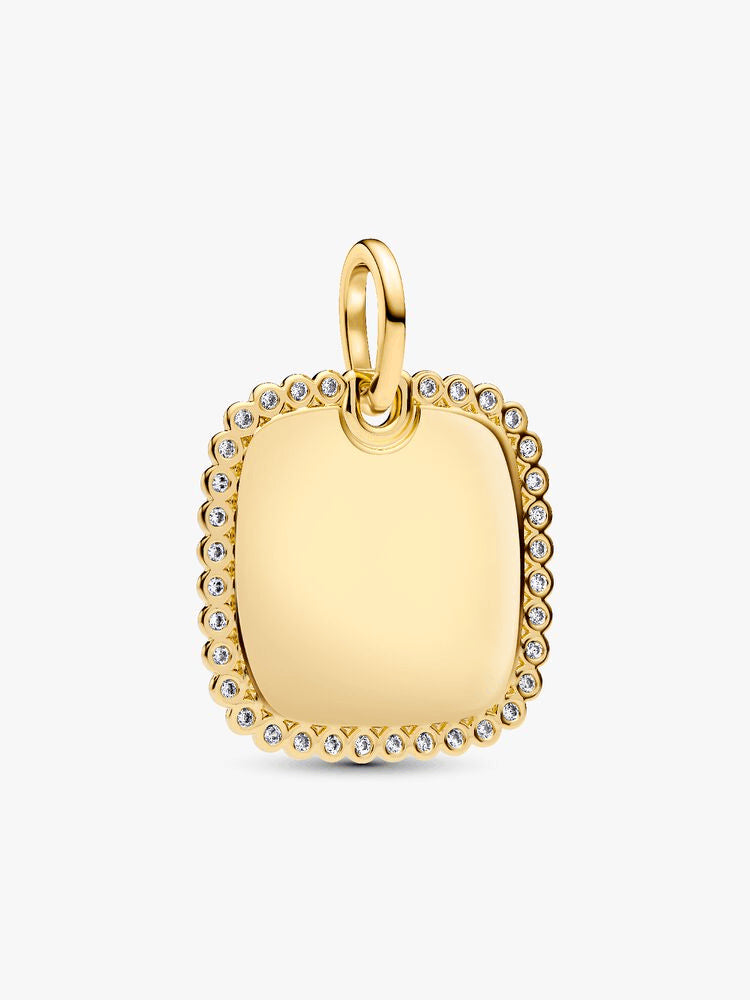 Engravable Sparkling Square Tag Pendant Necklace