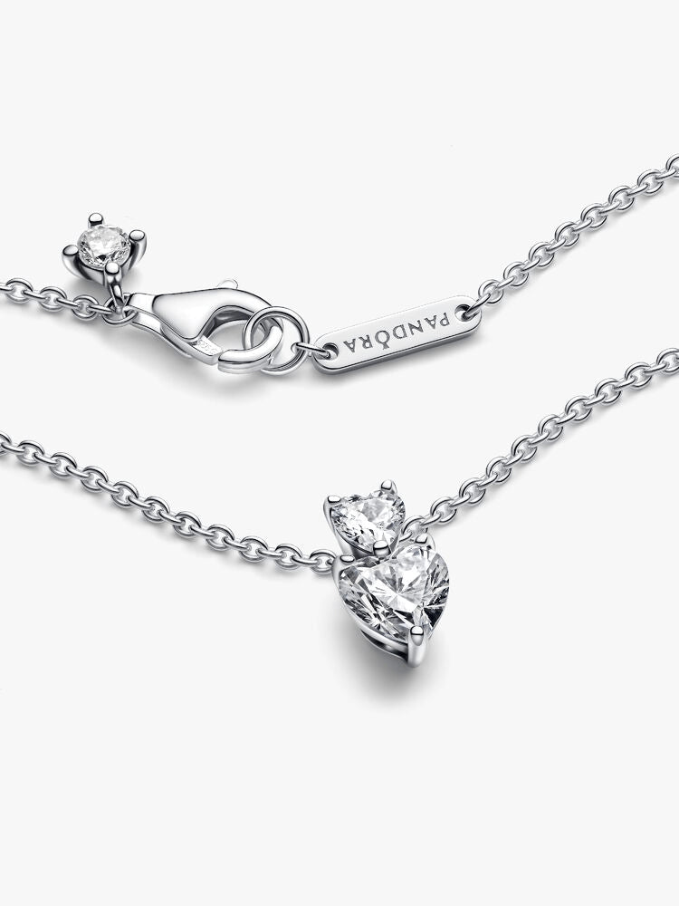 Double Heart Pendant Sparkling Collier Necklace