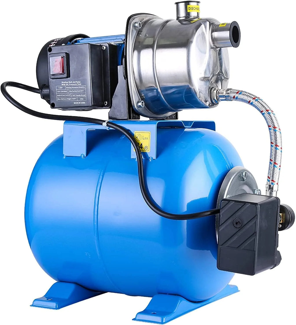 PANRANO 1.6 HP Shallow Well Jet Pump With Pressure Tank, 1268 GPH, Stainless Steel