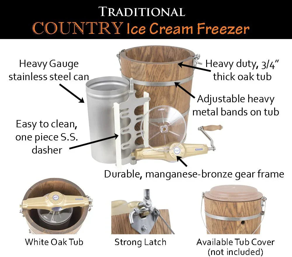 6 qt Hand Crank Ice Cream Maker With Classic Wooden Tub