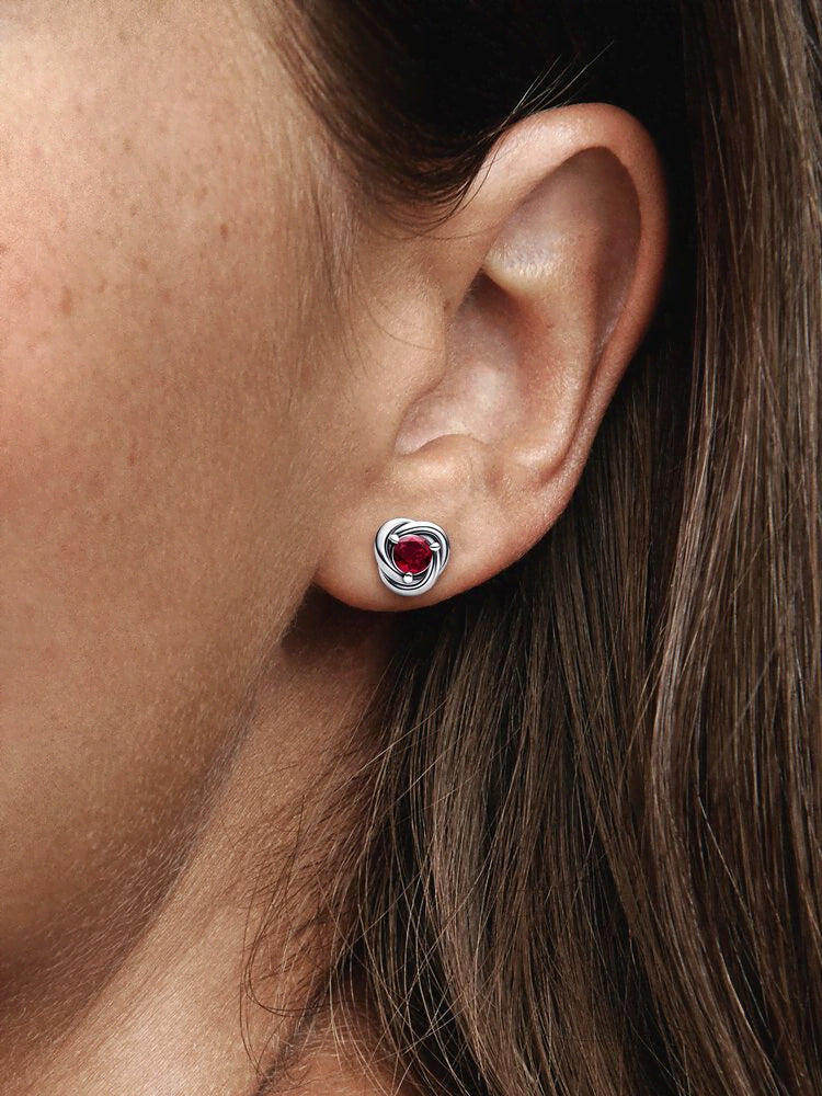 January Red Eternity Circle Stud Earrings