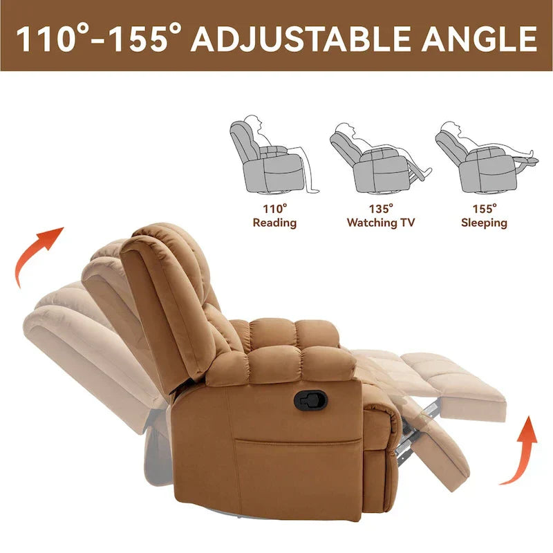 Lazy Boy Oversized Fabric Swivel Rocking Manual Recliner Chair, 37.8L*38.2W*41H, 155 Degrees