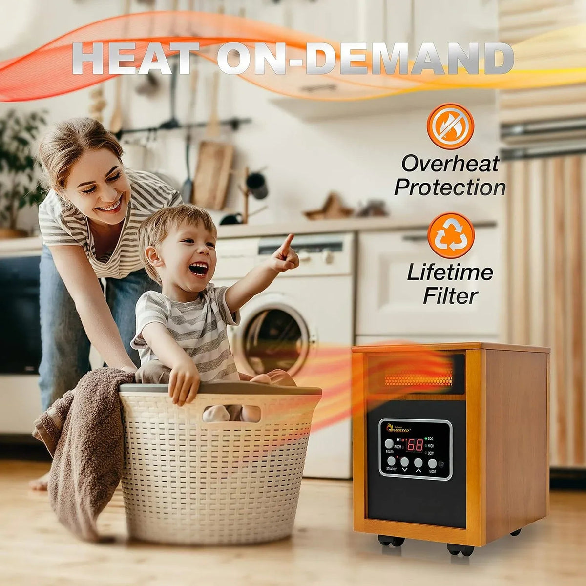 Portable Space Heater, 1500 Watt, Cherry, 1-Pack