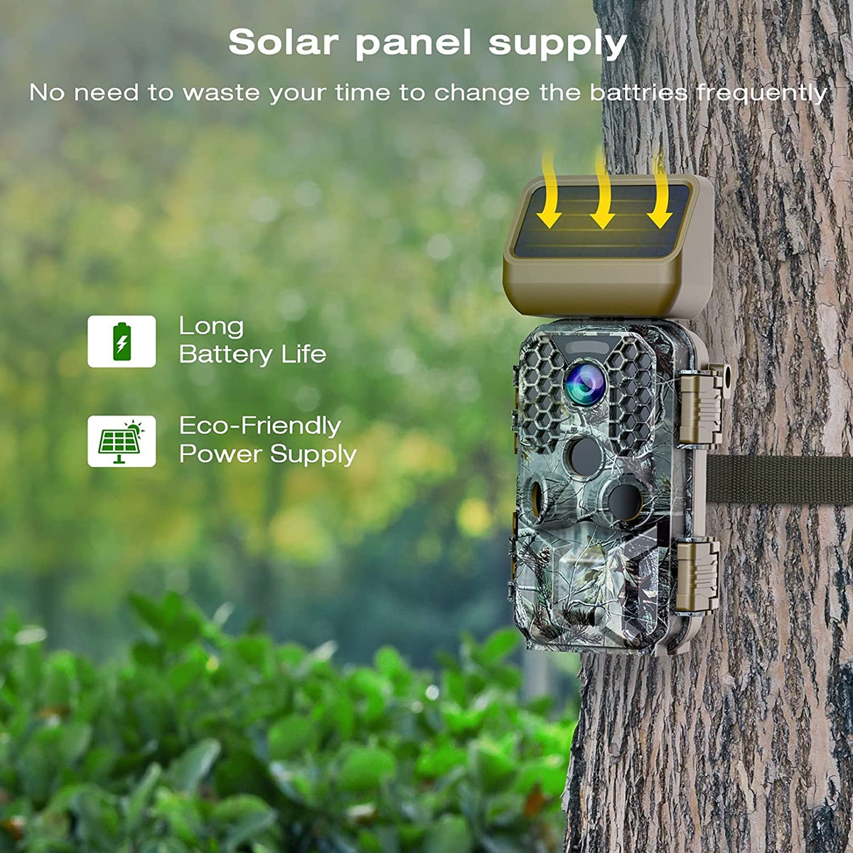Solar Panel Trail Camera 4K 30MP WiFi Bluetooth - T200