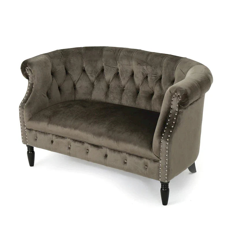 Christopher Knight Home Velvet Tufted Scroll Arm Loveseat, 30.75 x 51.5 x 30.5 Inches - Milani