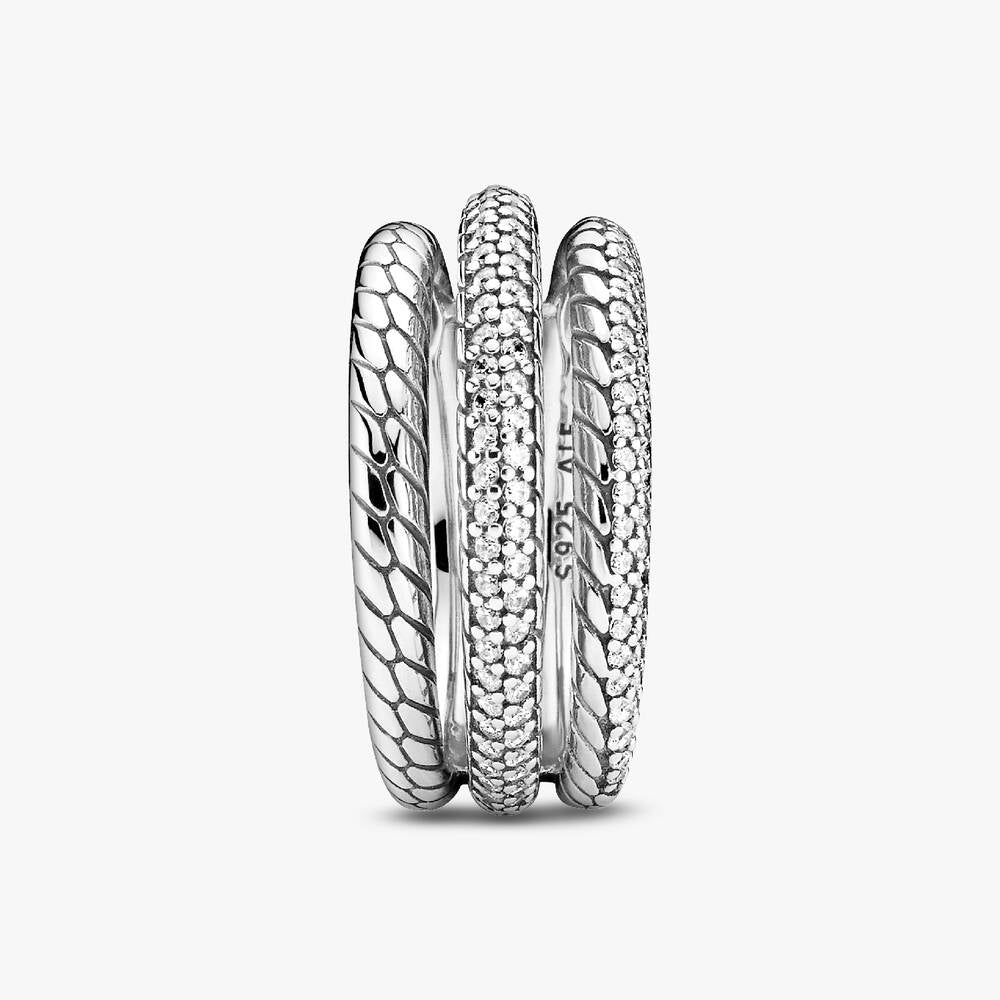 FINAL SALE - Triple Band Pavé Snake Chain Pattern Ring