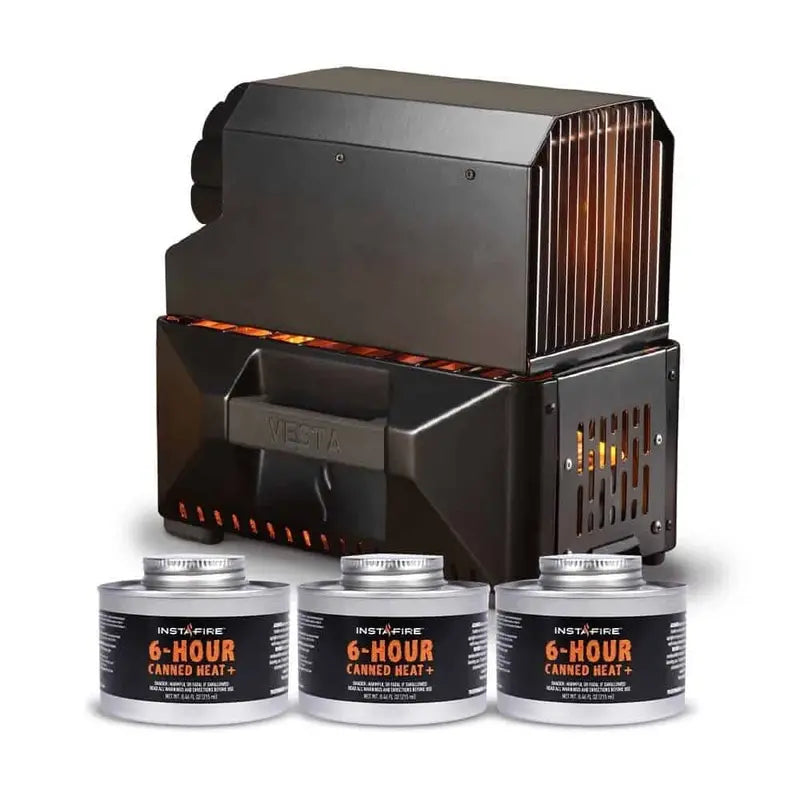 InstaFire Compact Self-Powered Heater & Stove With 3 6-Hour Canned Heat Cans, 11D x 7.5W x 10.75H - VESTA