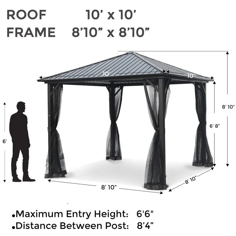 Acuff Steel Patio Gazebo, 10 Ft W x 10 Ft D, Black - Lowndes